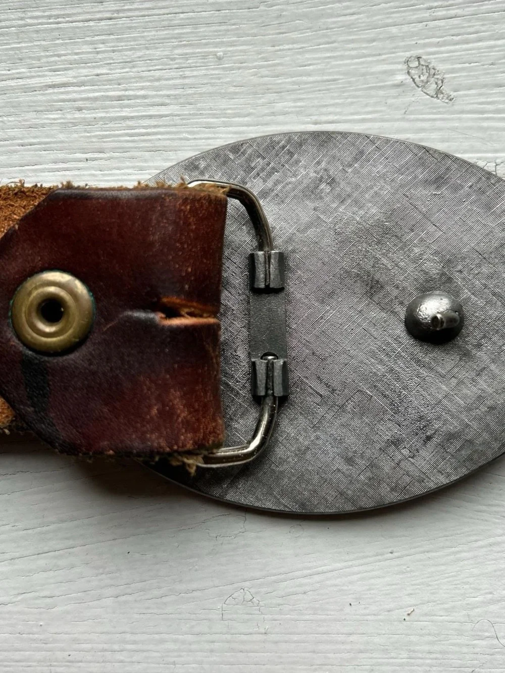 Vintage Brown Belt Fish Embossed Leather Silver CarTech Buckle